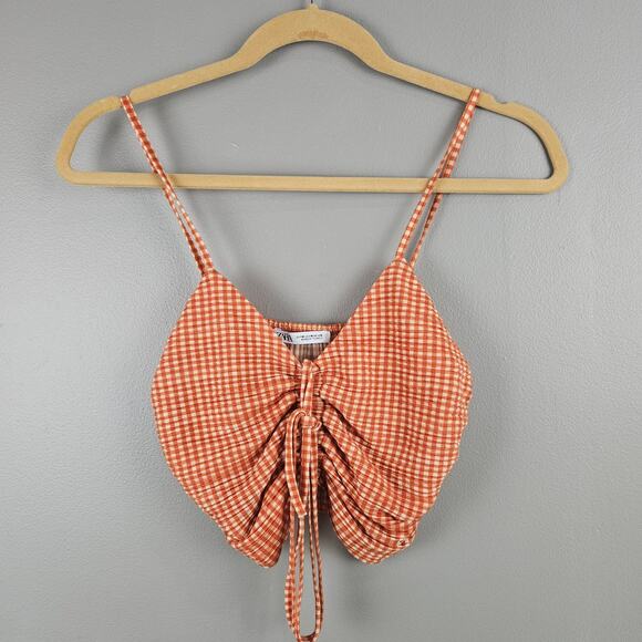 Zara Orange Gingham Crop Top Size Medium - Picture 1 of 6